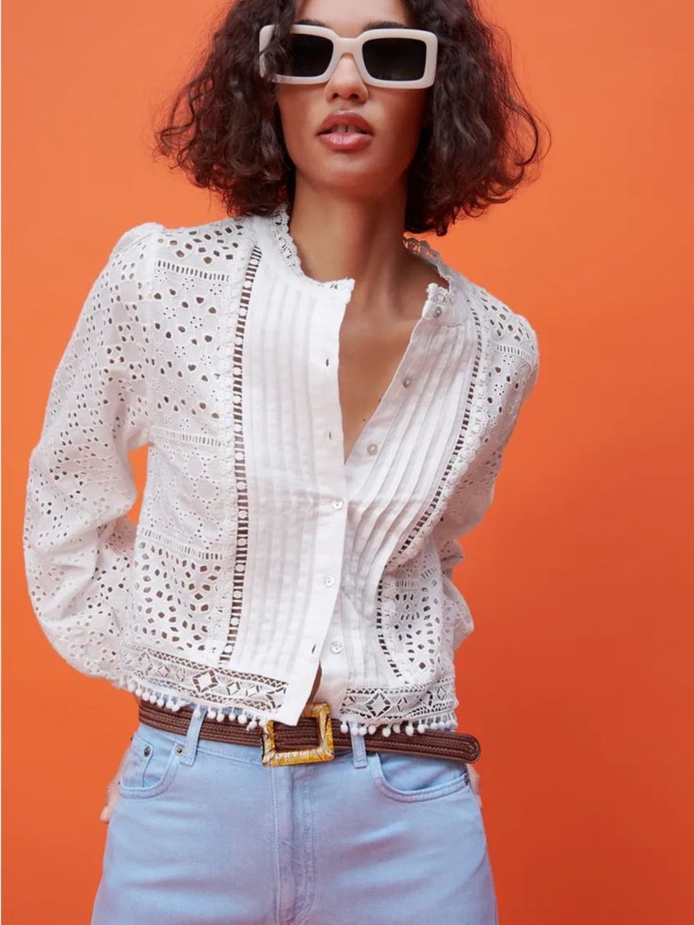 NWT Zara “Emmy Blouse” White Eyelet Button-Front Women's Top XL